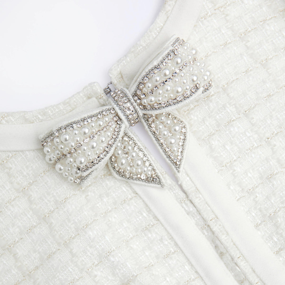 Cream Boucle Bow Mini Dress Avalabel