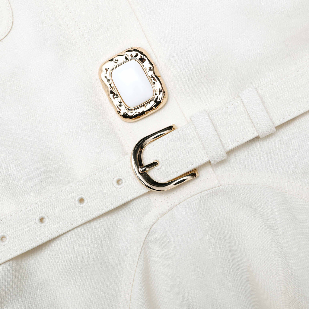 Cream Linen Mini Dress Avalabel