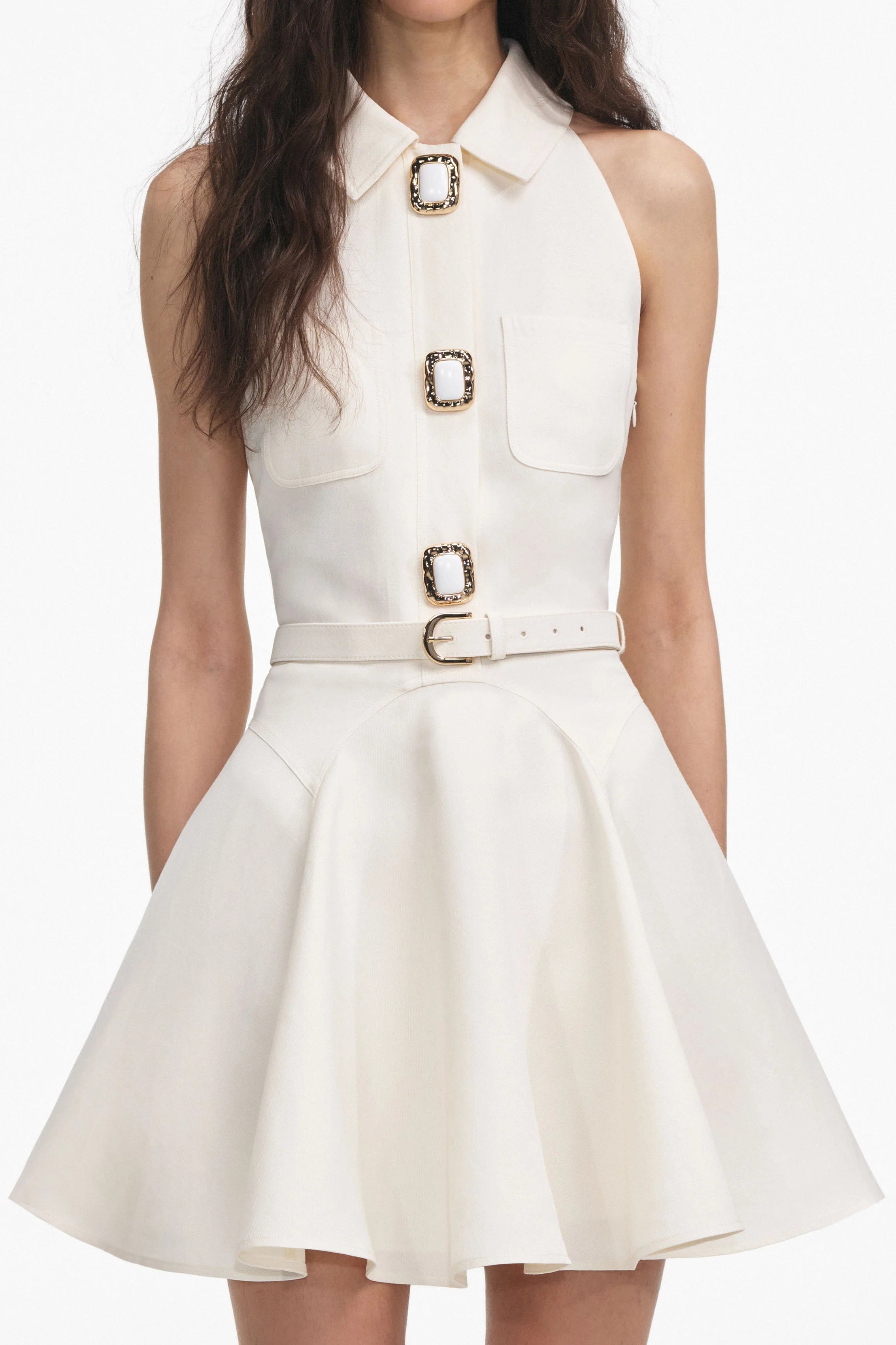 Cream Linen Mini Dress Avalabel
