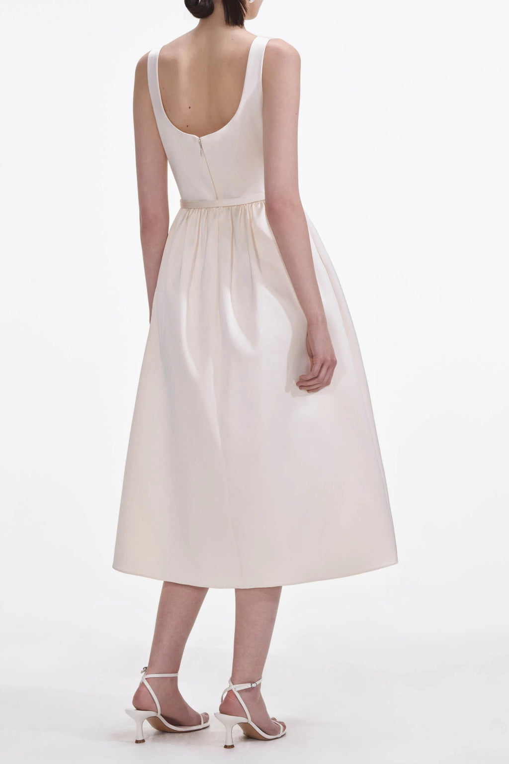 Cream Satin Flower Midi Dress Avalabel