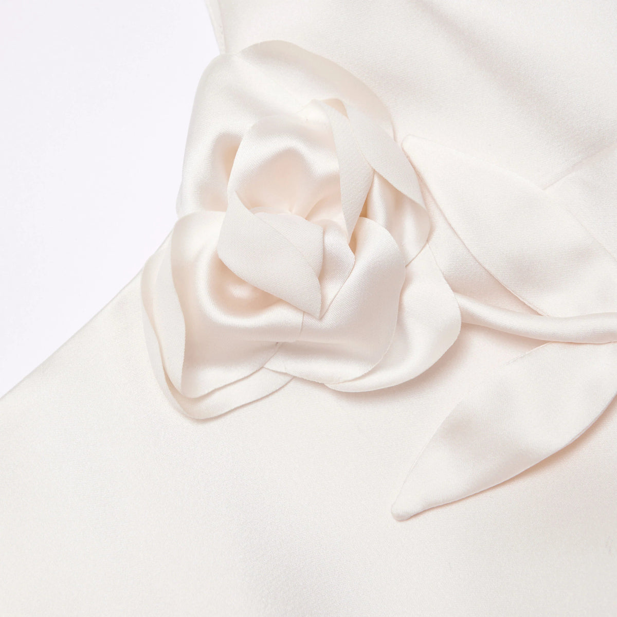 Cream Satin Flower Midi Dress Avalabel