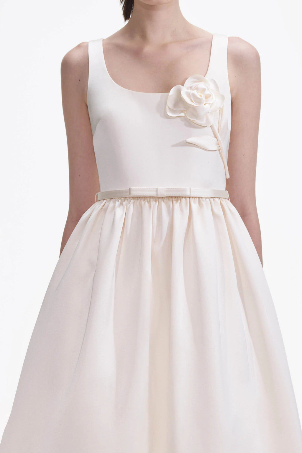 Cream Satin Flower Midi Dress Avalabel