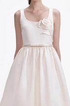 Cream Satin Flower Midi Dress Avalabel