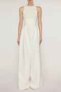 Stretch Sleeveless Tank Top Pleated Pants Set in white Avalabel