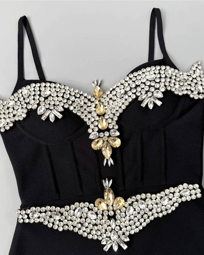 rita Rhinestone Bandage maxi dress in black Avalabel