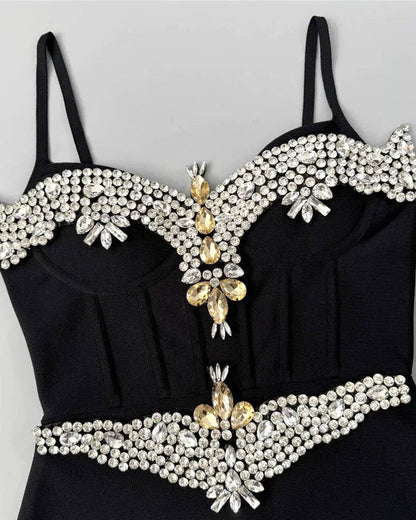rita Rhinestone Bandage maxi dress in black