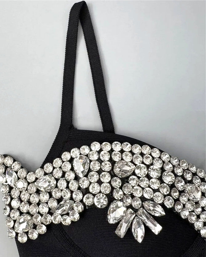 rita Rhinestone Bandage maxi dress in black Avalabel