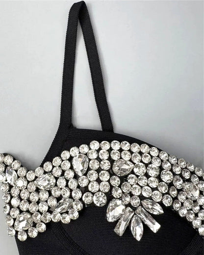 rita Rhinestone Bandage maxi dress in black