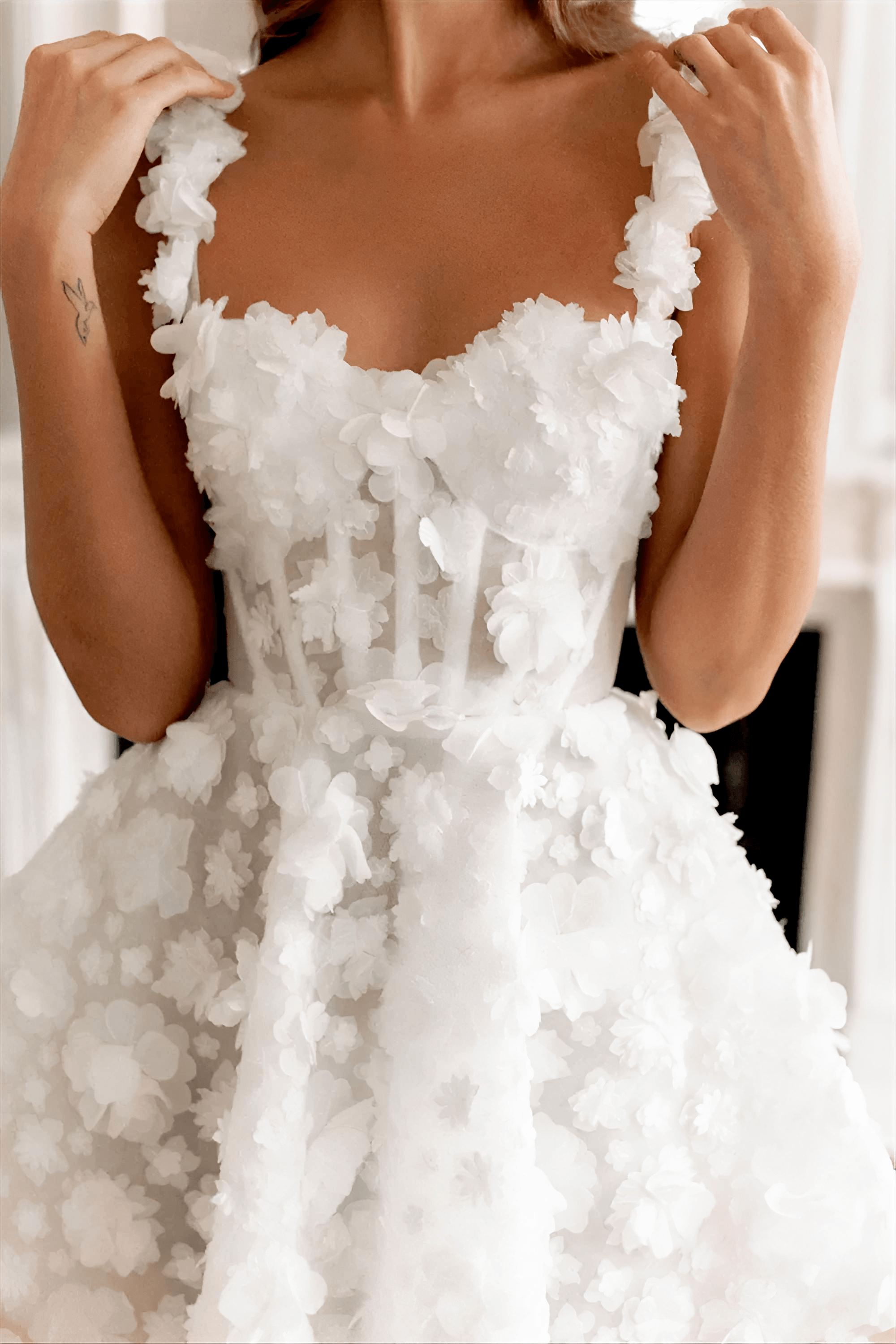 White Flower Lace Embroidery Lace-Up Spaghetti Strap Mini Dress Avalabel