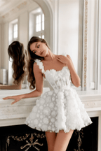 White Flower Lace Embroidery Lace-Up Spaghetti Strap Mini Dress Avalabel
