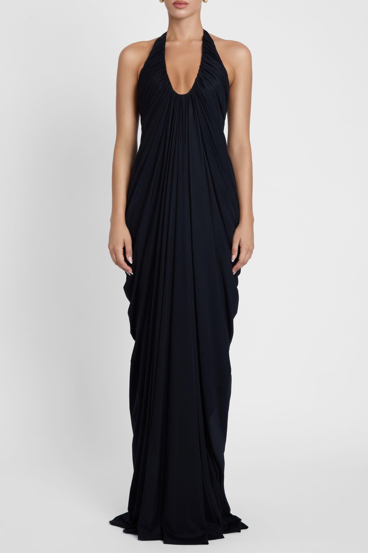 Cyrusa Halter Draped Maxi Dress - Black Avalabel