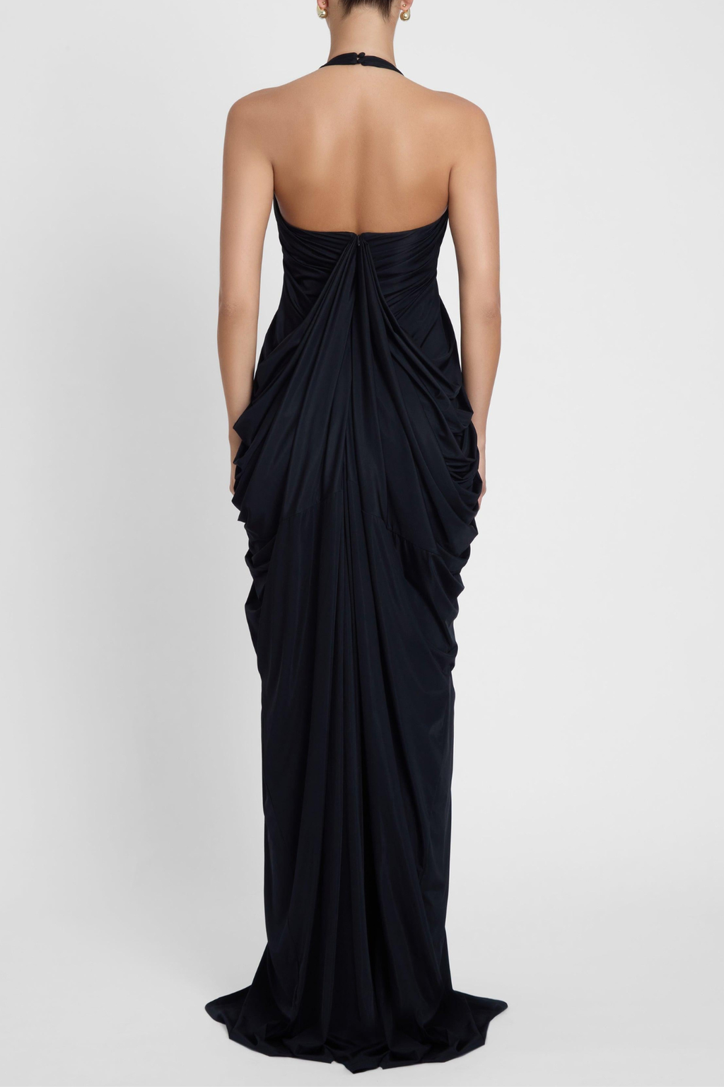 Cyrusa Halter Draped Maxi Dress - Black Avalabel