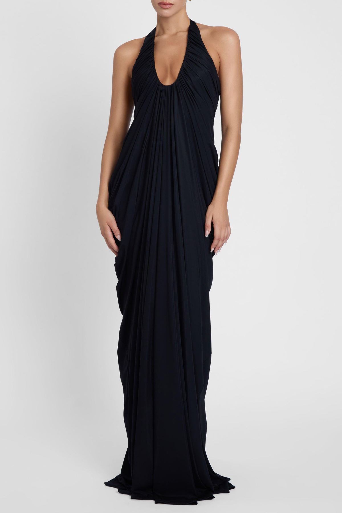 Cyrusa Halter Draped Maxi Dress - Black Avalabel