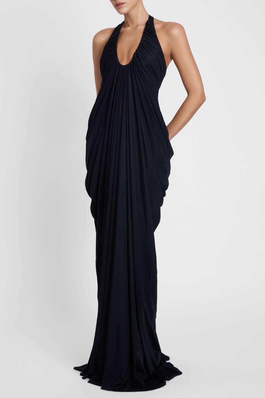 Cyrusa Halter Draped Maxi Dress - Black Avalabel