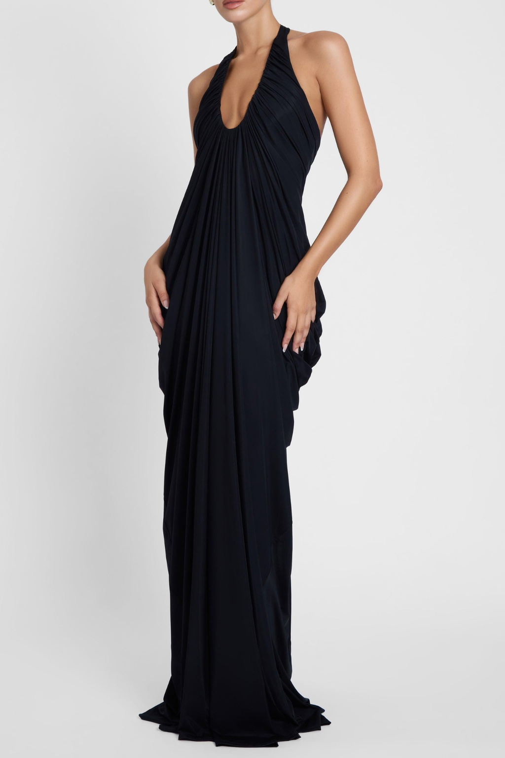 Cyrusa Halter Draped Maxi Dress - Black Avalabel
