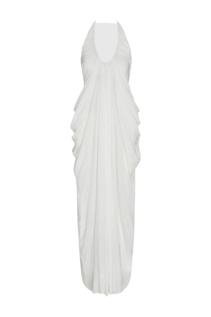 Cyrusa Halter Draped Maxi Dress - White Avalabel