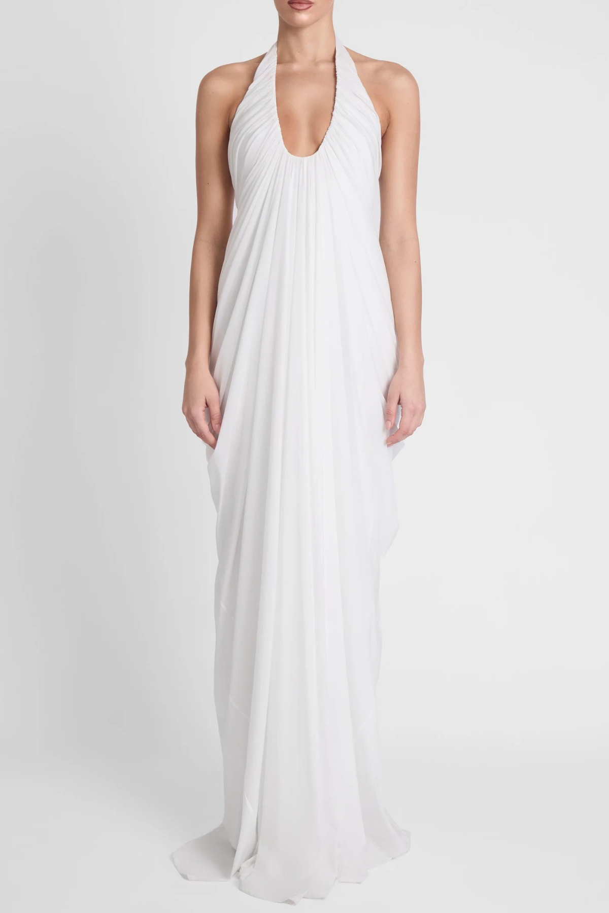 Cyrusa Halter Draped Maxi Dress - White Avalabel