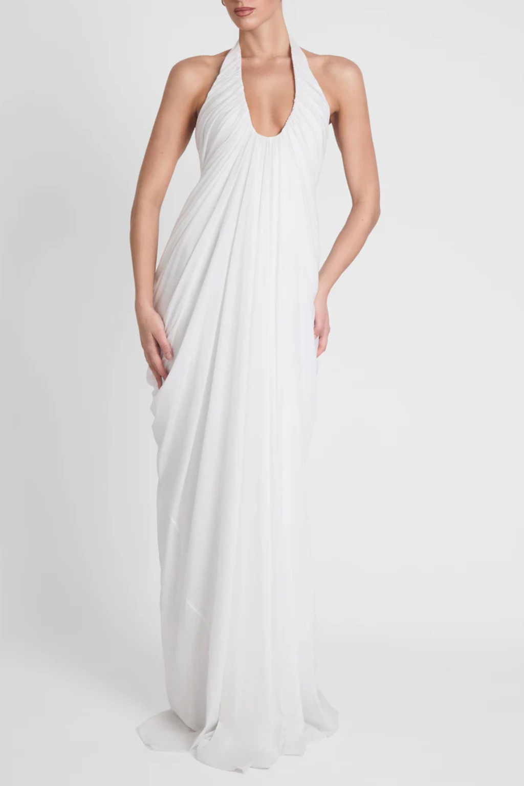 Cyrusa Halter Draped Maxi Dress - White Avalabel