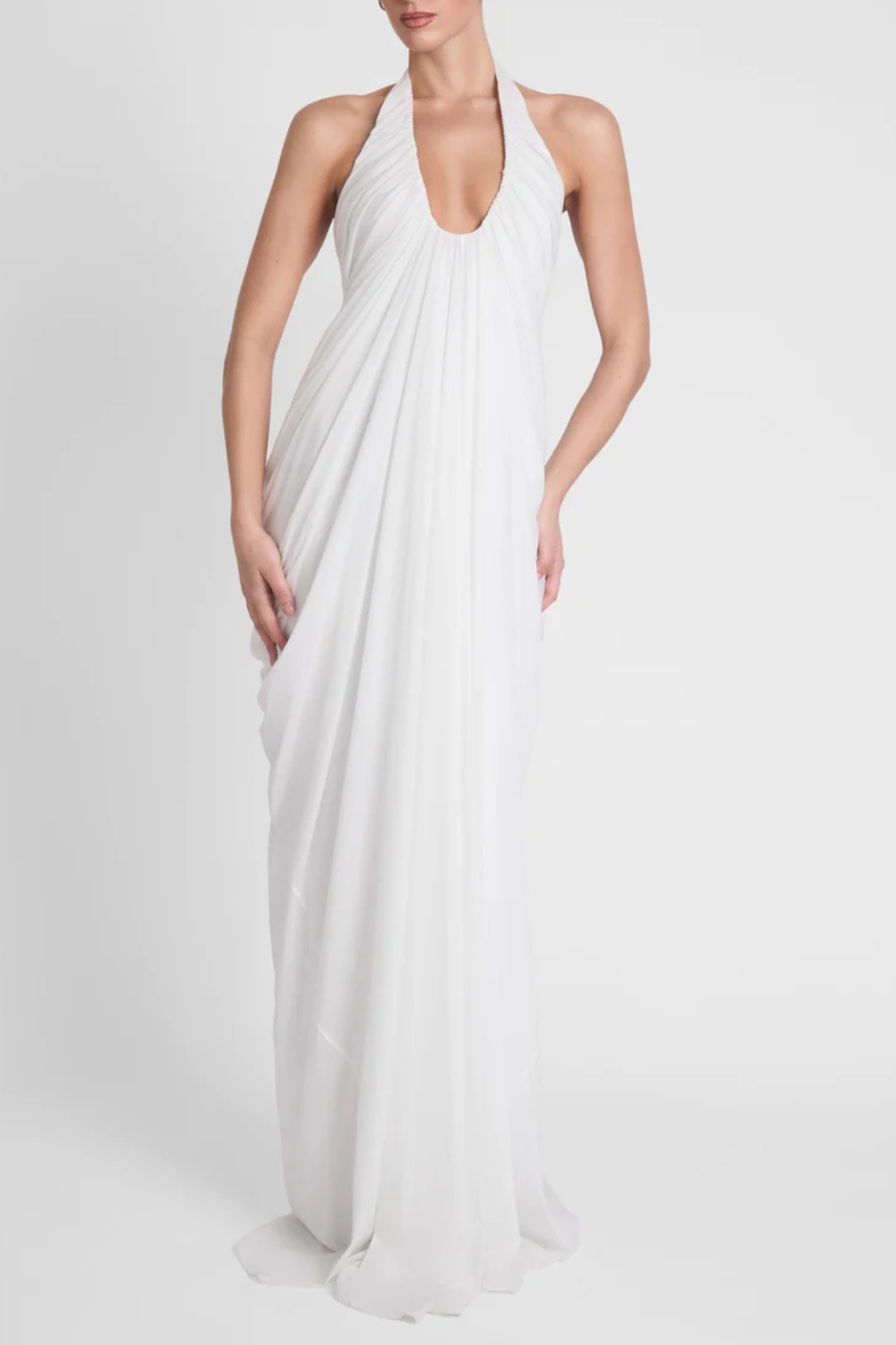 Cyrusa Halter Draped Maxi Dress - White Avalabel