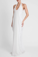Cyrusa Halter Draped Maxi Dress - White Avalabel