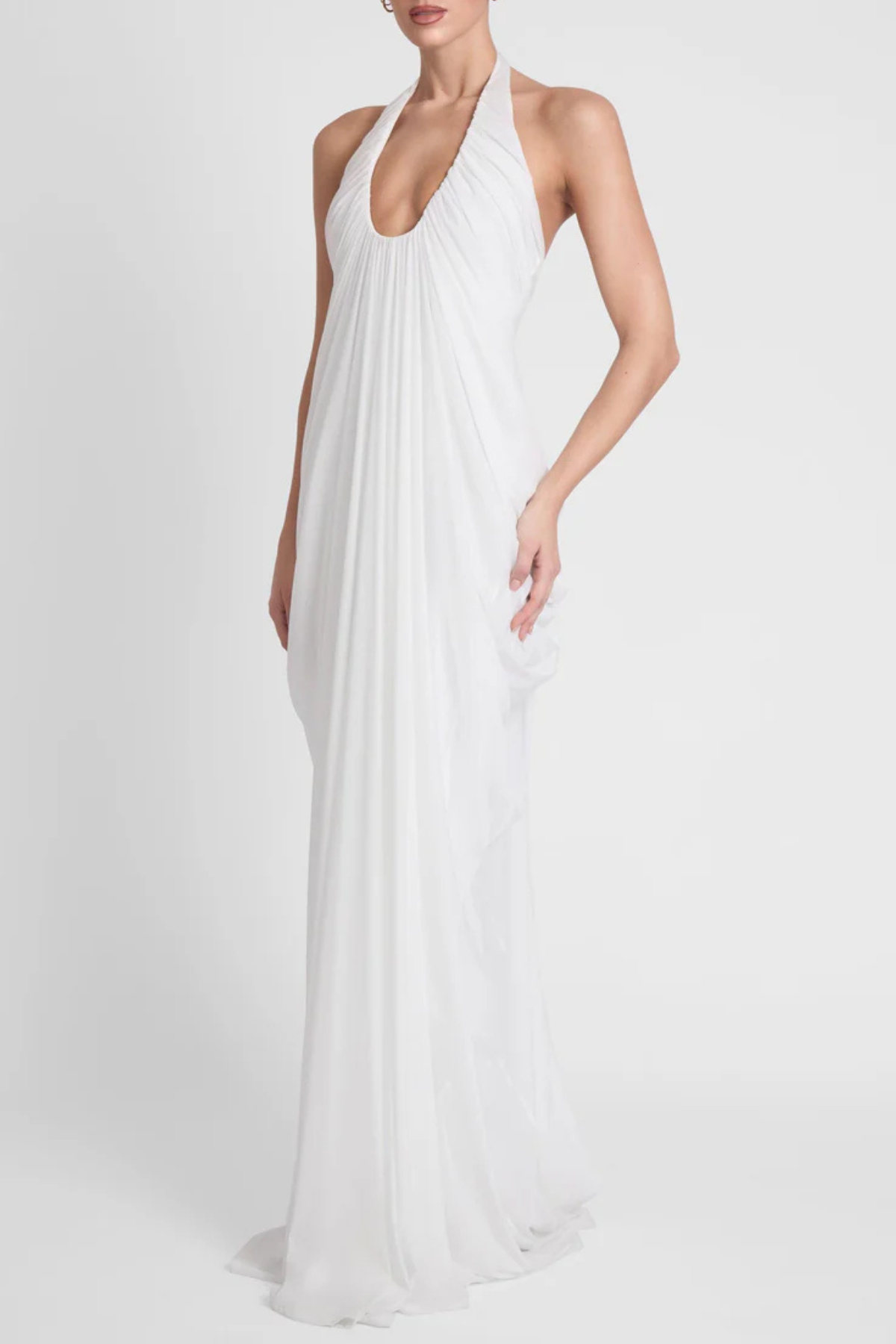 Cyrusa Halter Draped Maxi Dress - White Avalabel