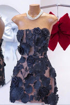 Jessica Floral Embroidery Mini Dress in Black Avalabel