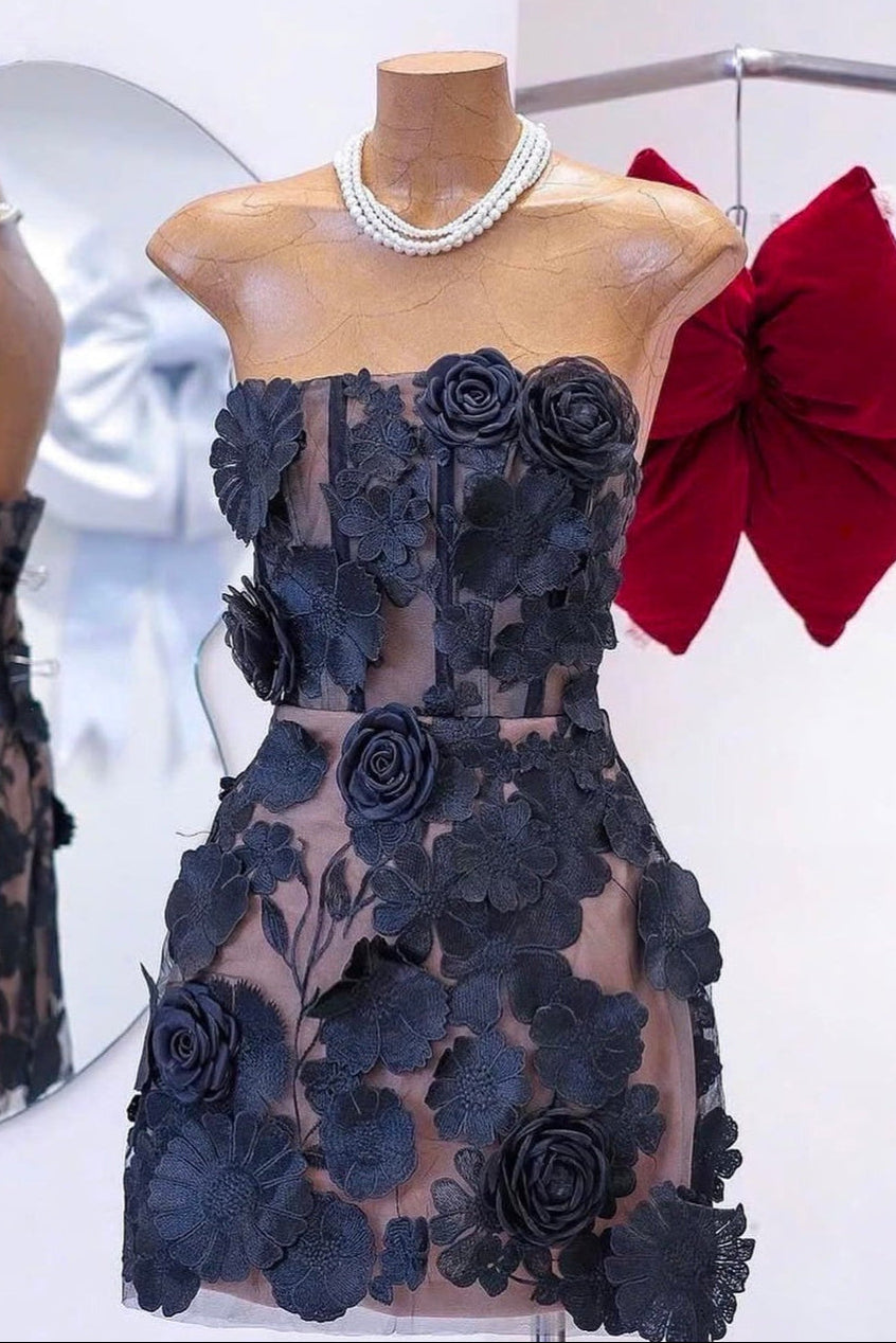 Jessica Floral Embroidery Mini Dress in Black Avalabel