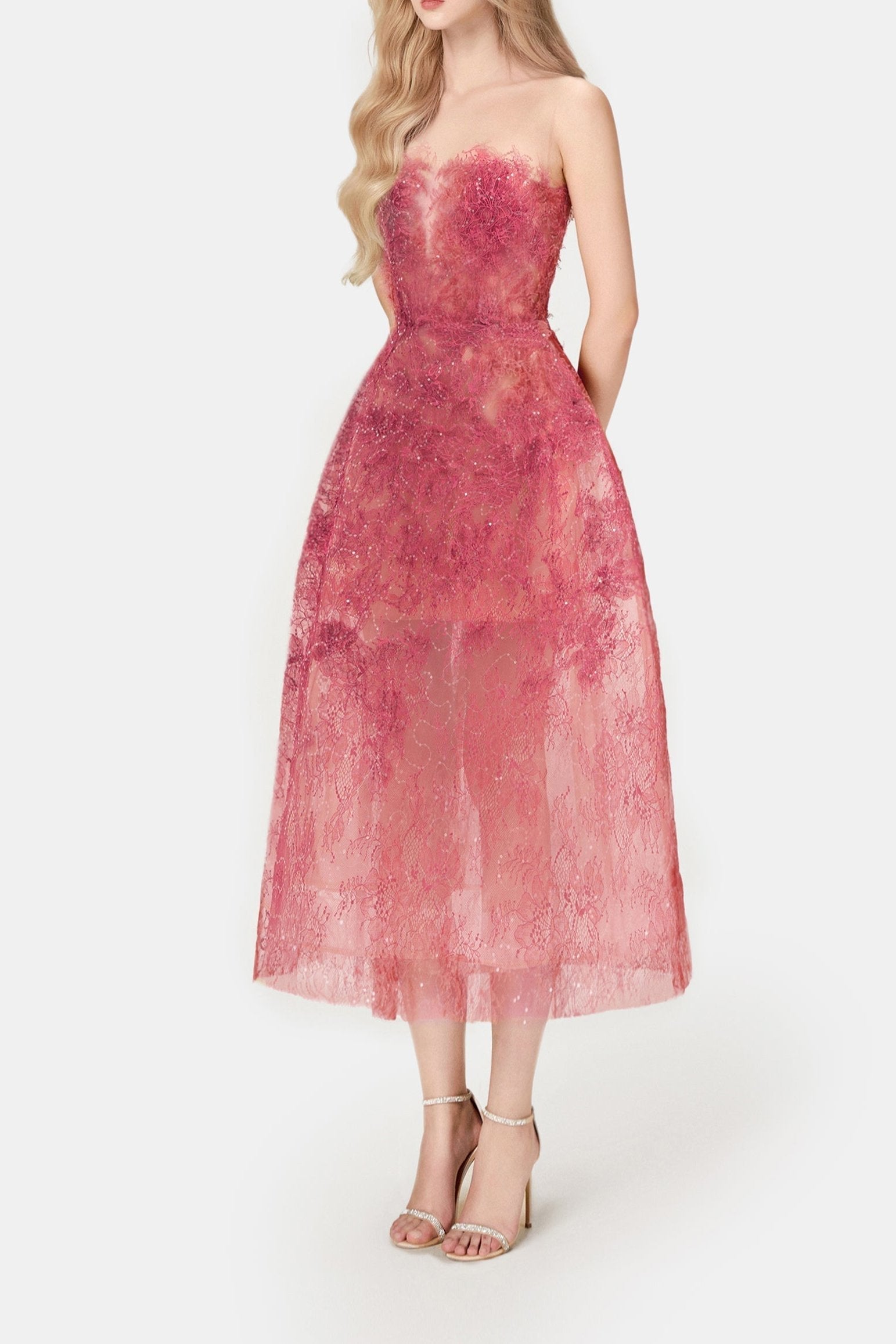 Red Beaded Lace Dress Avalabel
