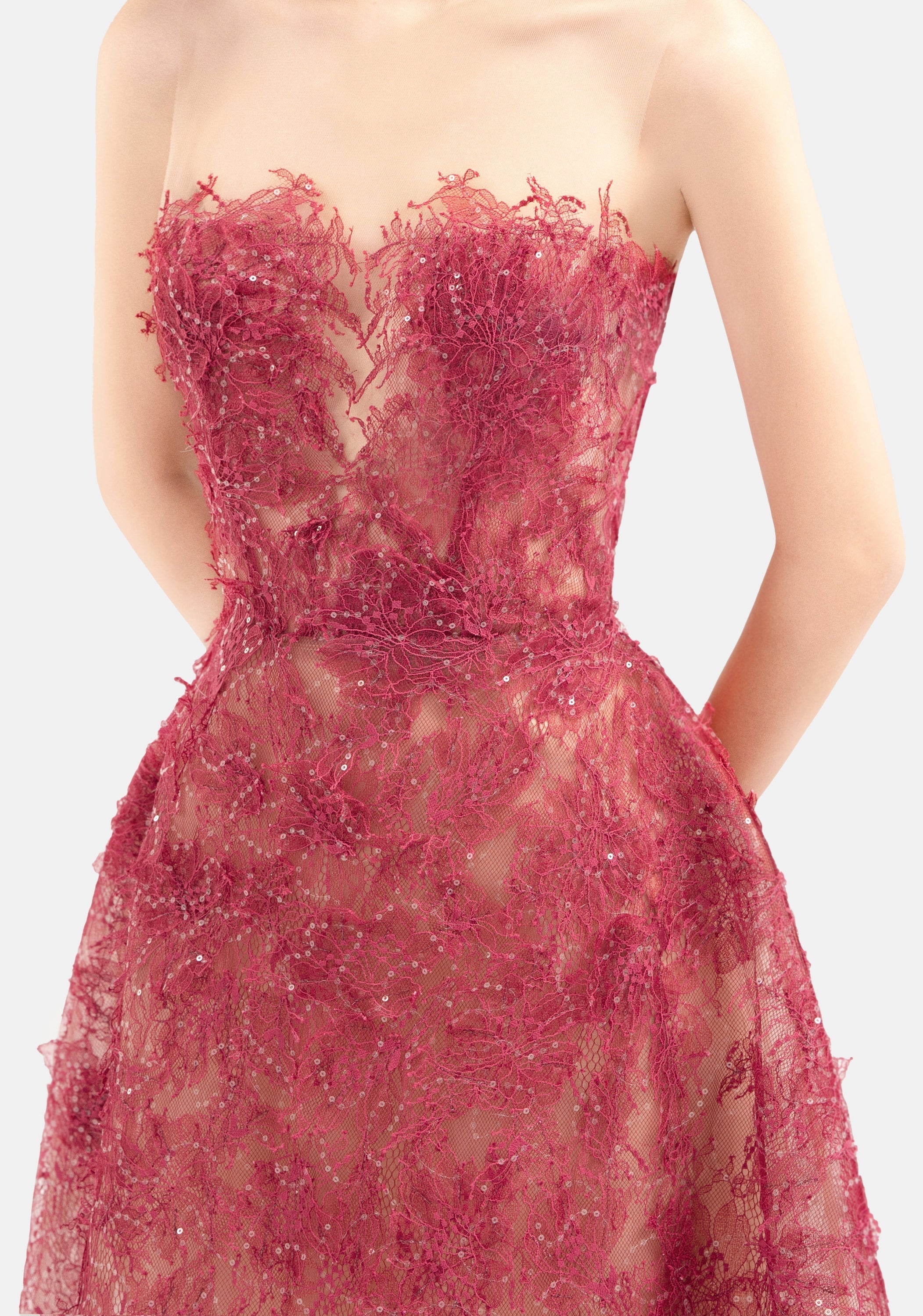 Red Beaded Lace Dress Avalabel