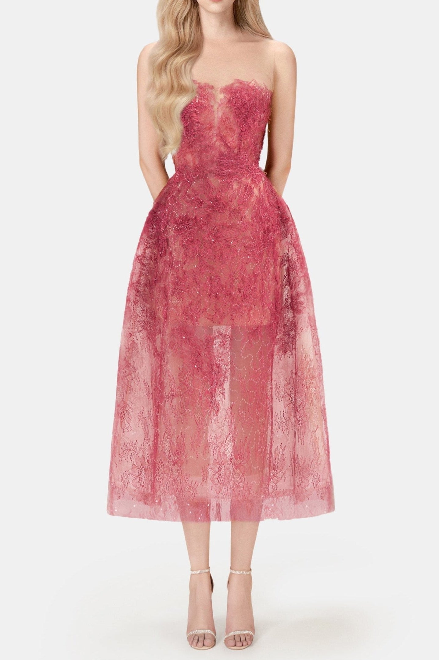 Red Beaded Lace Dress Avalabel