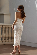 Stripe Strapless Lace Midi Bandage Dress Avalabel