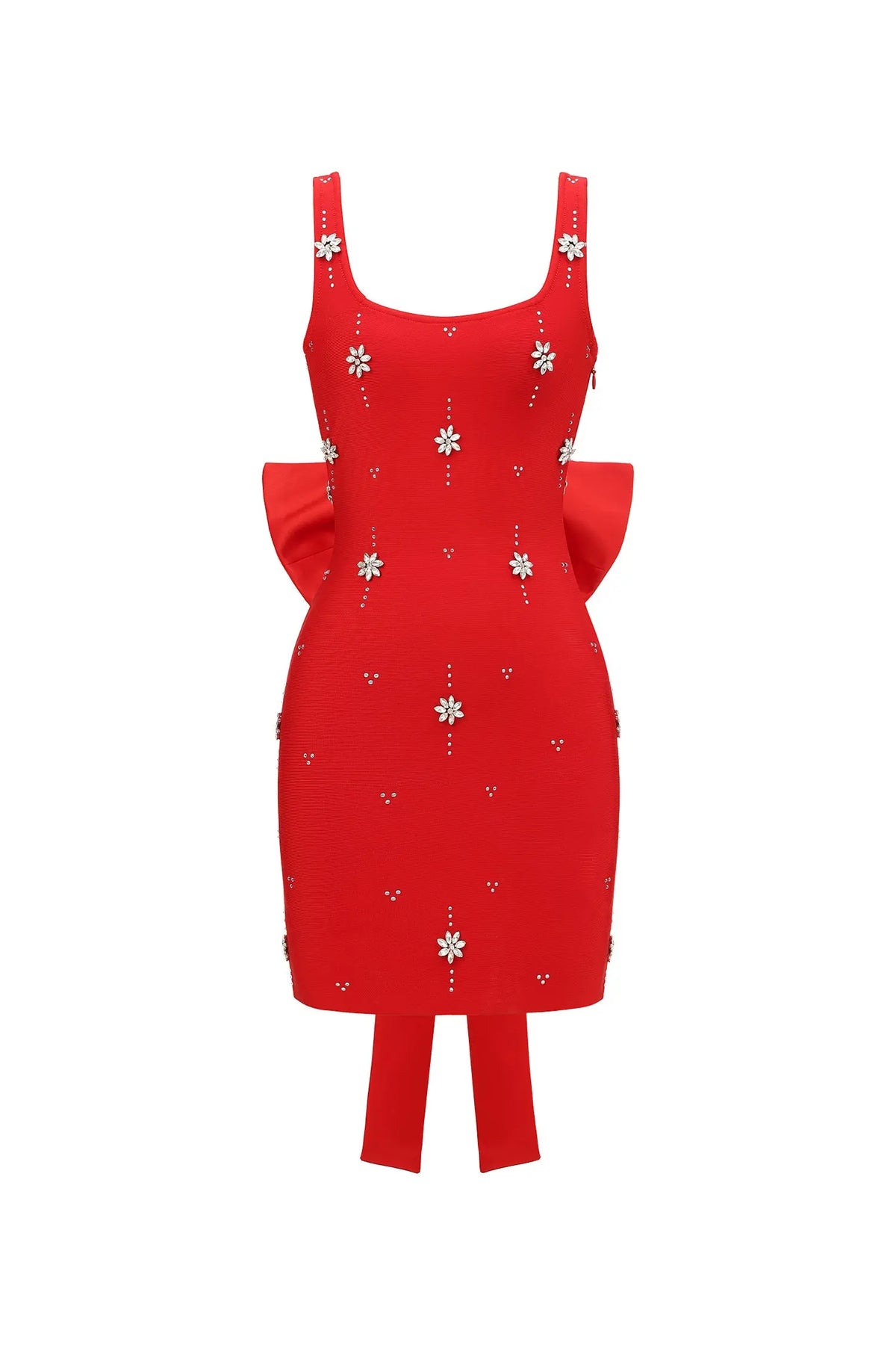 adora Sleeveless Diamond Bow Bandage Mini Dress in red Avalabel