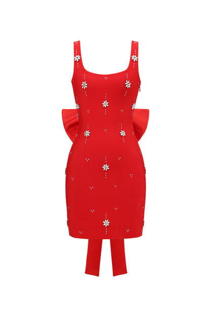 adora Sleeveless Diamond Bow Bandage Mini Dress in red