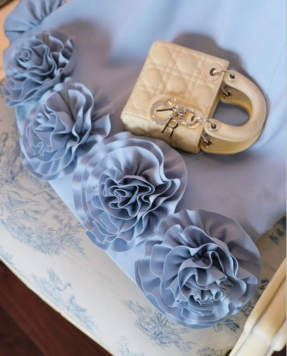 Azure 3D Flower Mini Dress In Blue