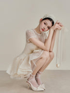 Kelly Sequin Lace Puffy Mini Dress in White Avalabel