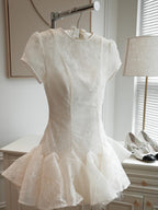 Kelly Sequin Lace Puffy Mini Dress in White Avalabel