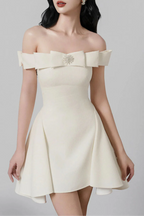 A-line Open Shoulder Tweed Mini Dress Avalabel