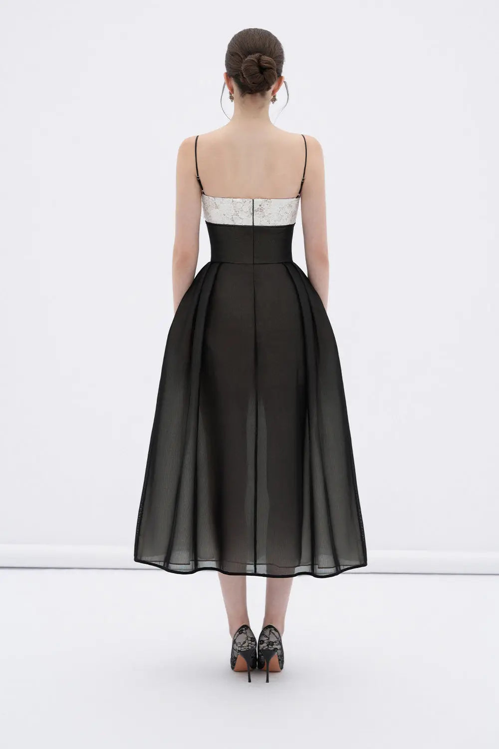 Vela A-line Corset Waist Mesh Midi Dress Avalabel