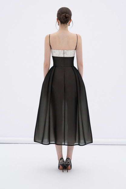 Vela A-line Corset Waist Mesh Midi Dress