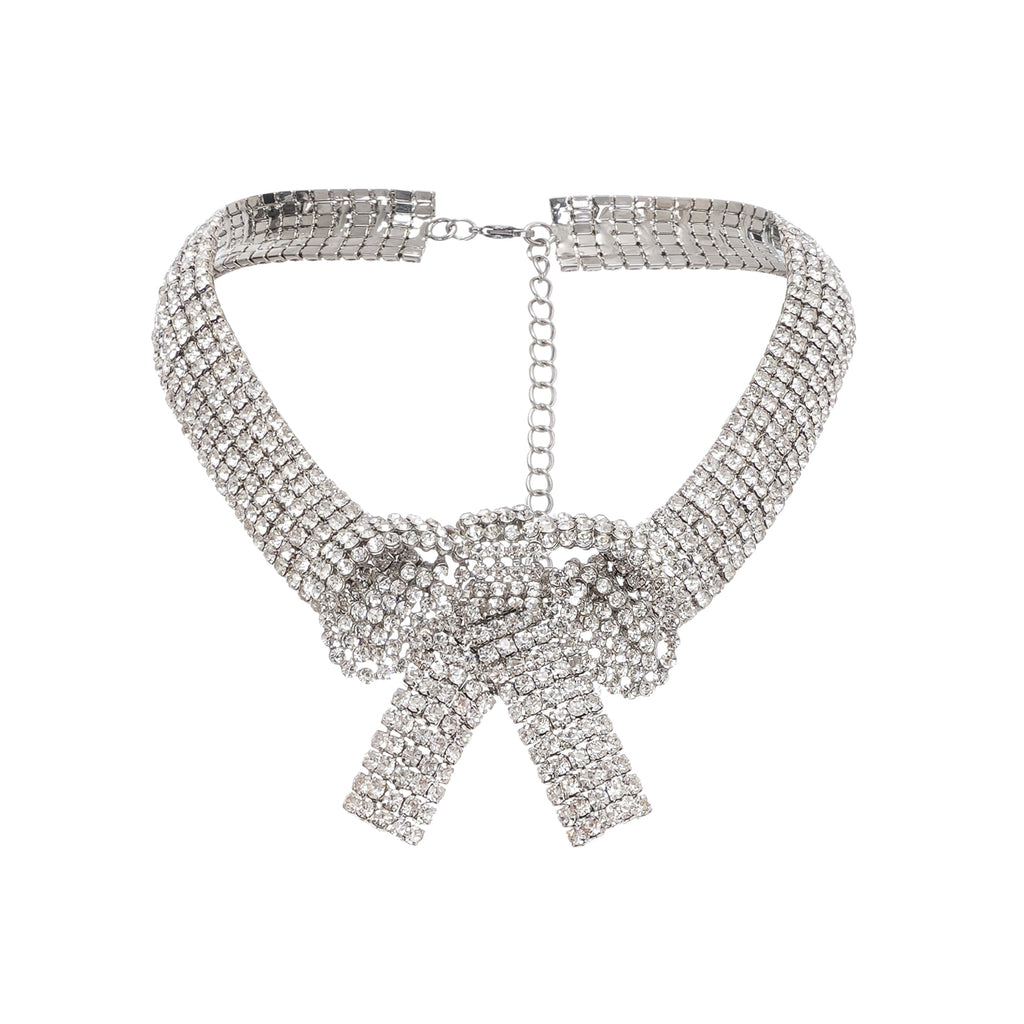 Laria Crystal-Embellished Bow-Detail Necklace Avalabel
