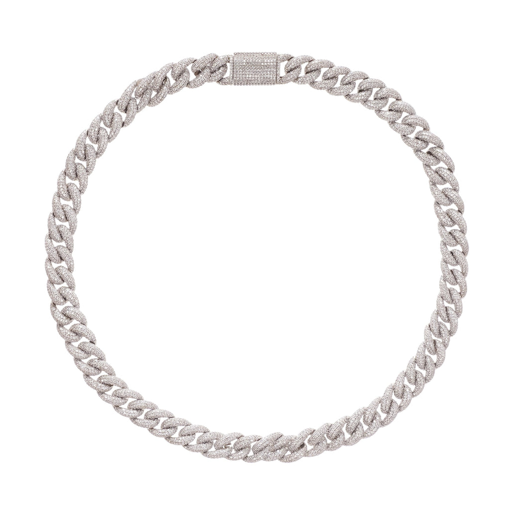 Frida Silver Tone Cuban Link Crystal Embellished Necklace Avalabel
