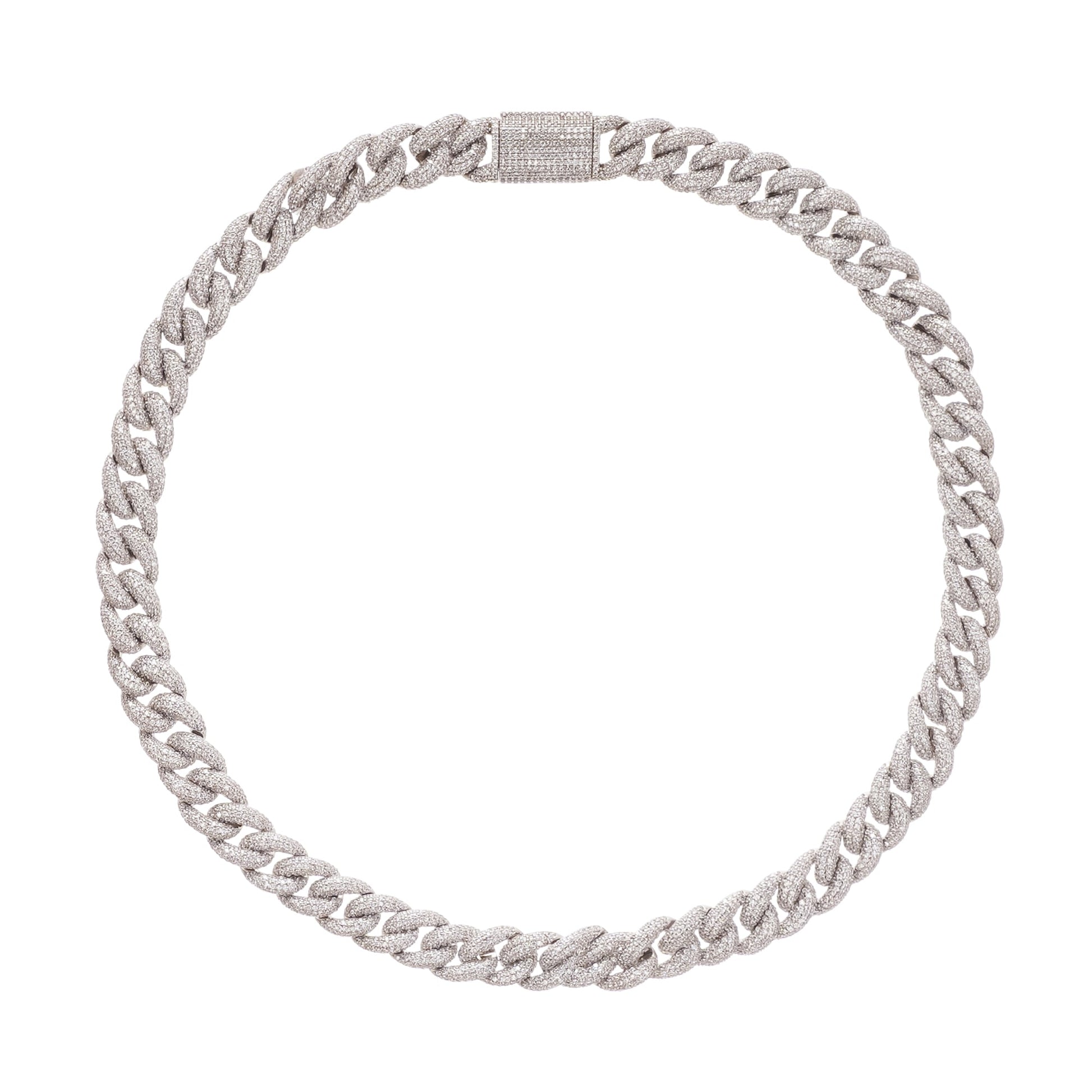 Frida Silver Tone Cuban Link Crystal Embellished Necklace Avalabel