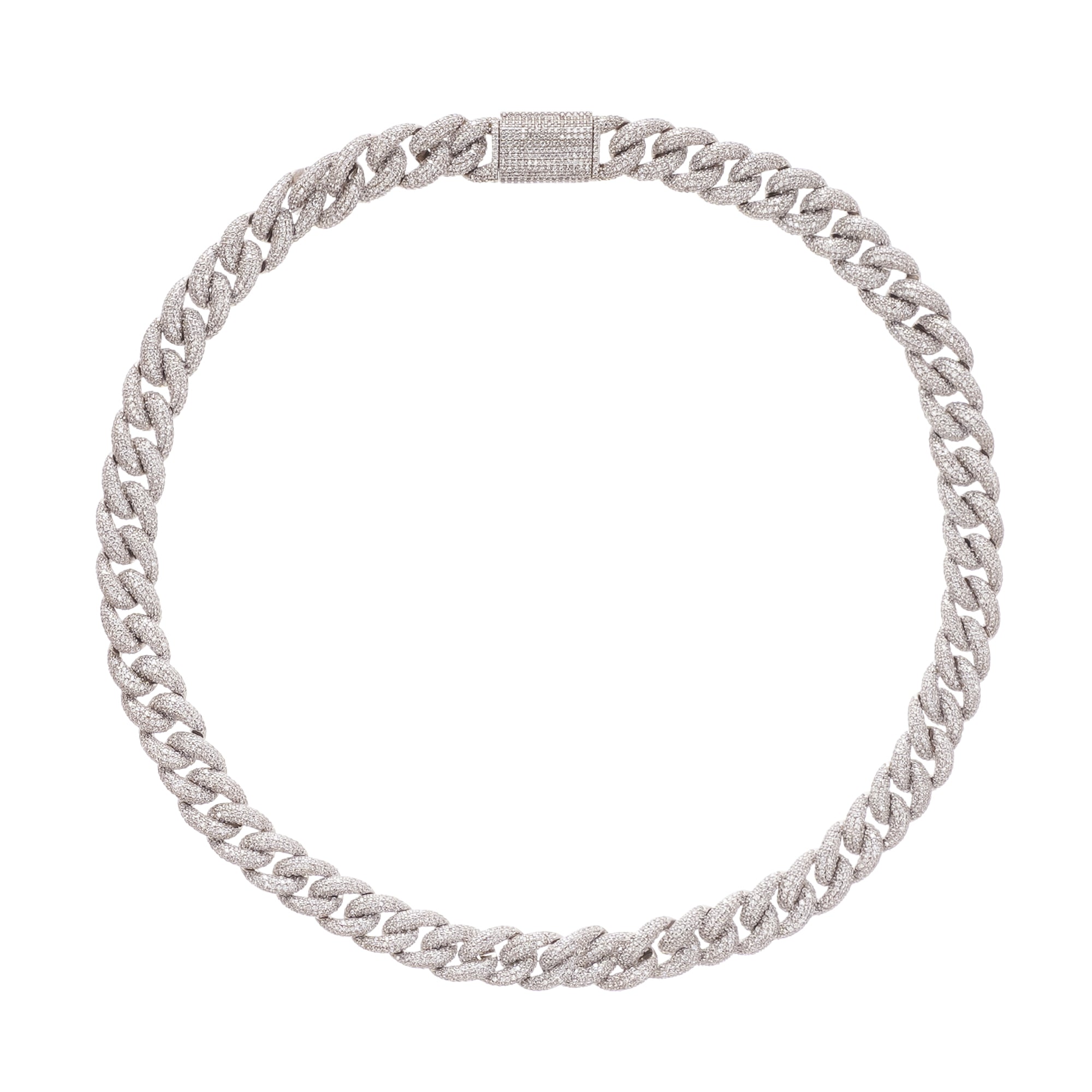 Frida Silver Tone Cuban Link Crystal Embellished Necklace Avalabel