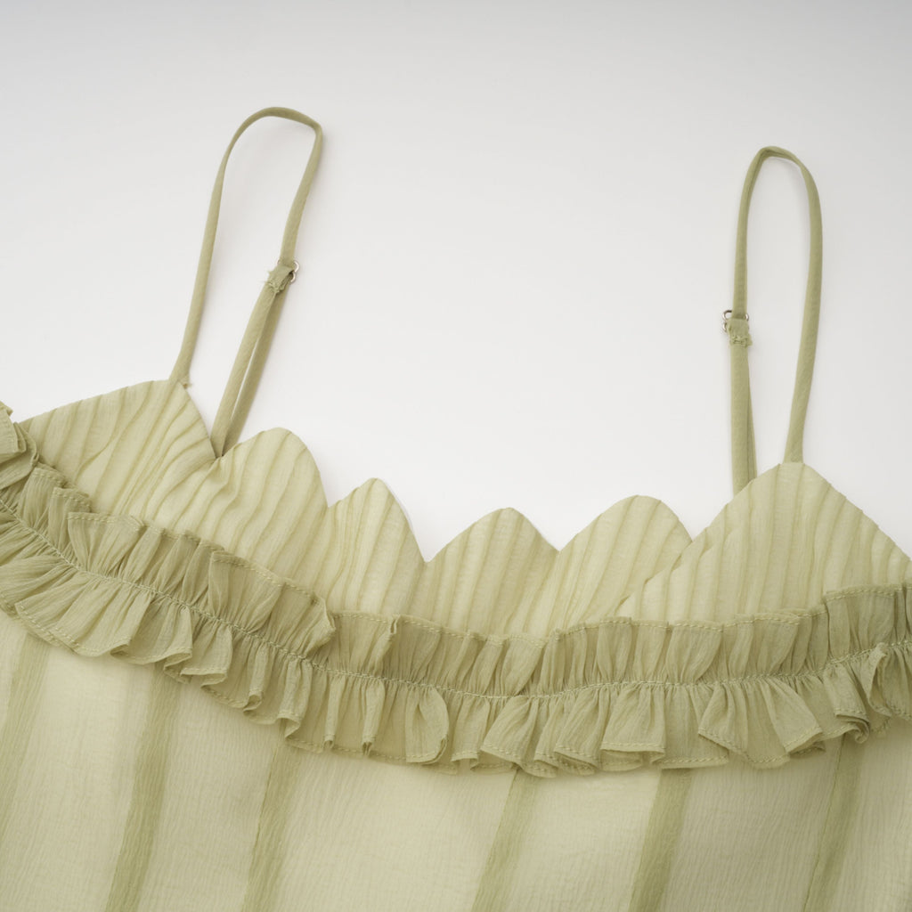 Matcha Ruffled Shirred Tulle Maxi Dress Avalabel