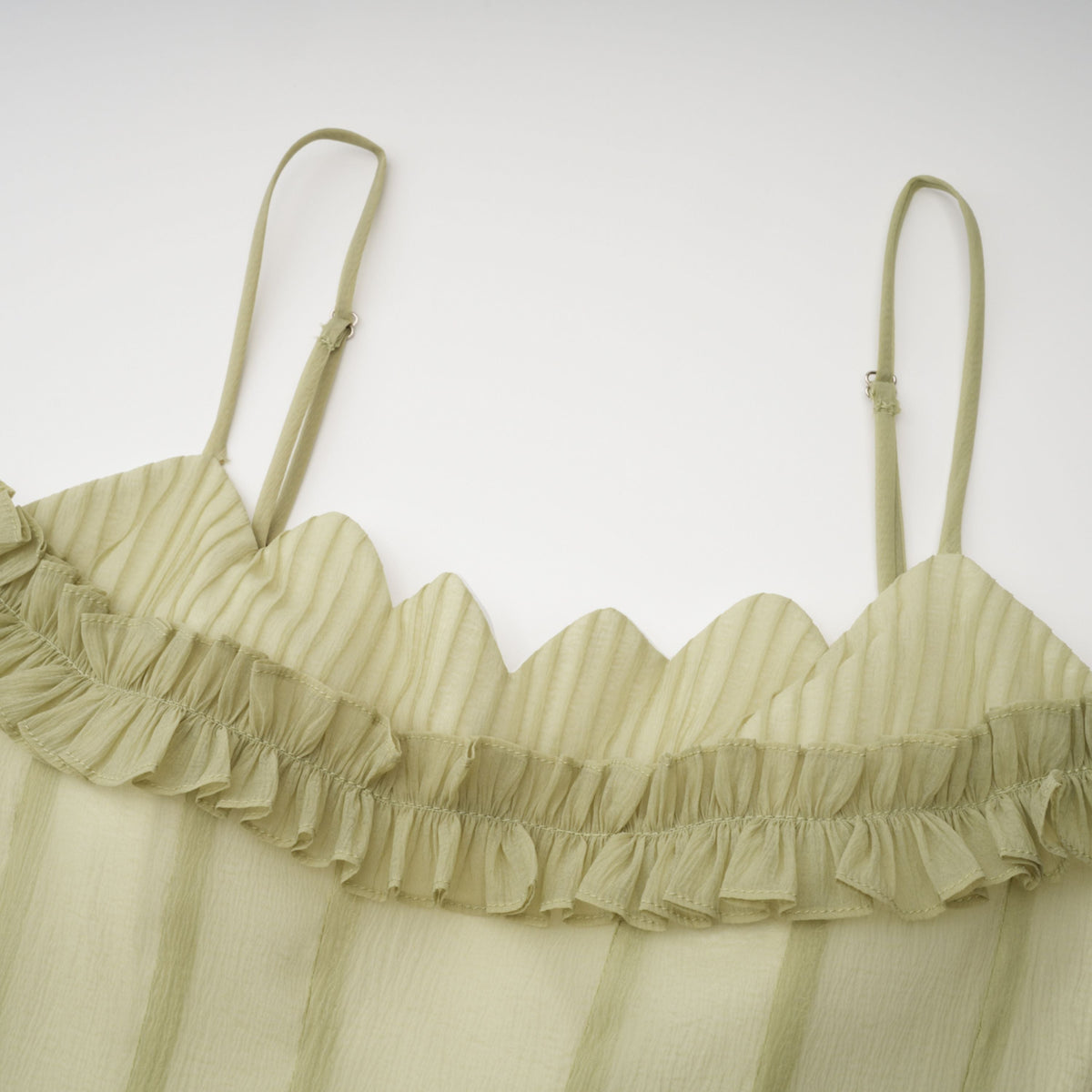 Matcha Ruffled Shirred Tulle Maxi Dress Avalabel