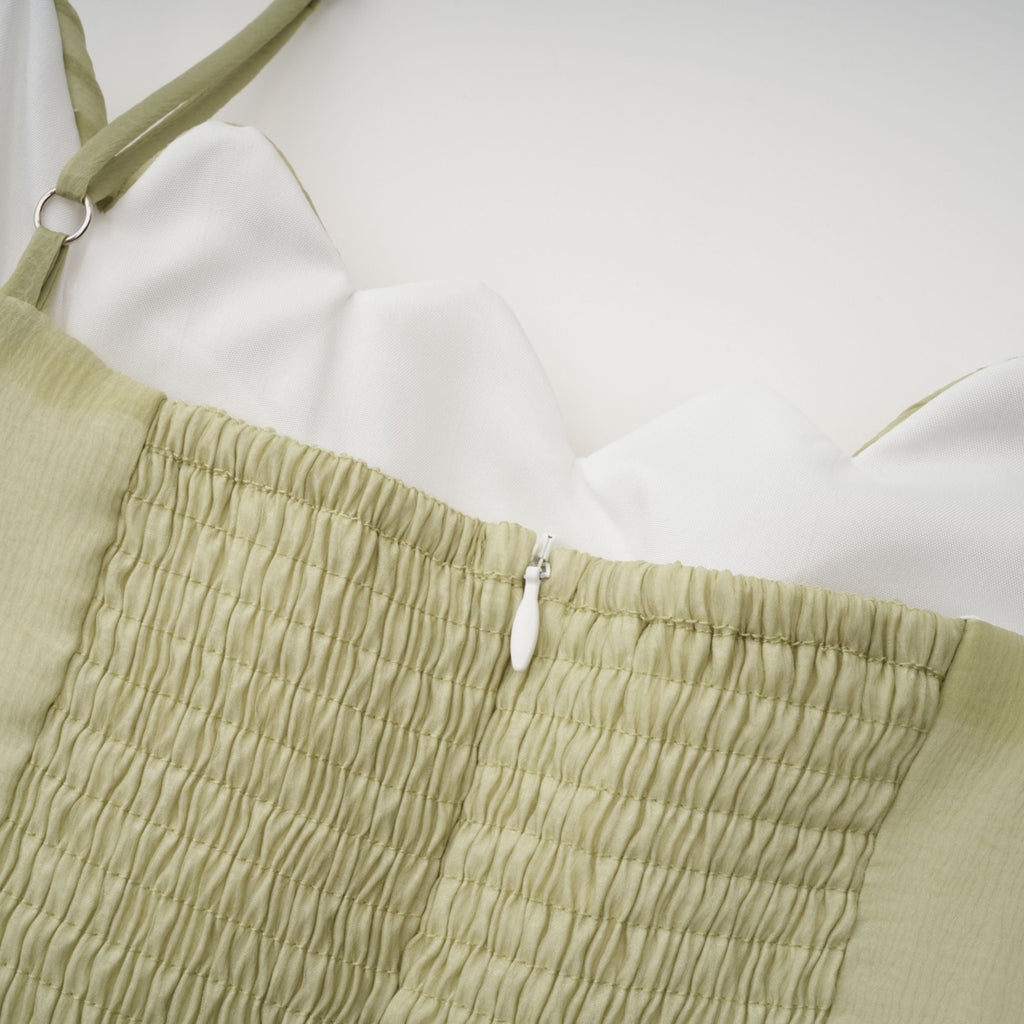 Matcha Ruffled Shirred Tulle Maxi Dress Avalabel