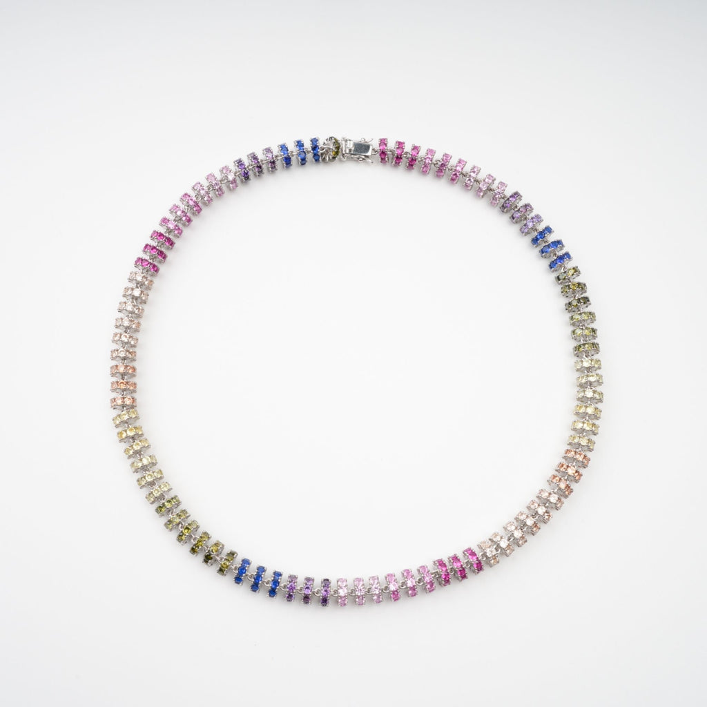 Sandrine Multicolor Crystal Embellished Sterling Silver Necklace Avalabel
