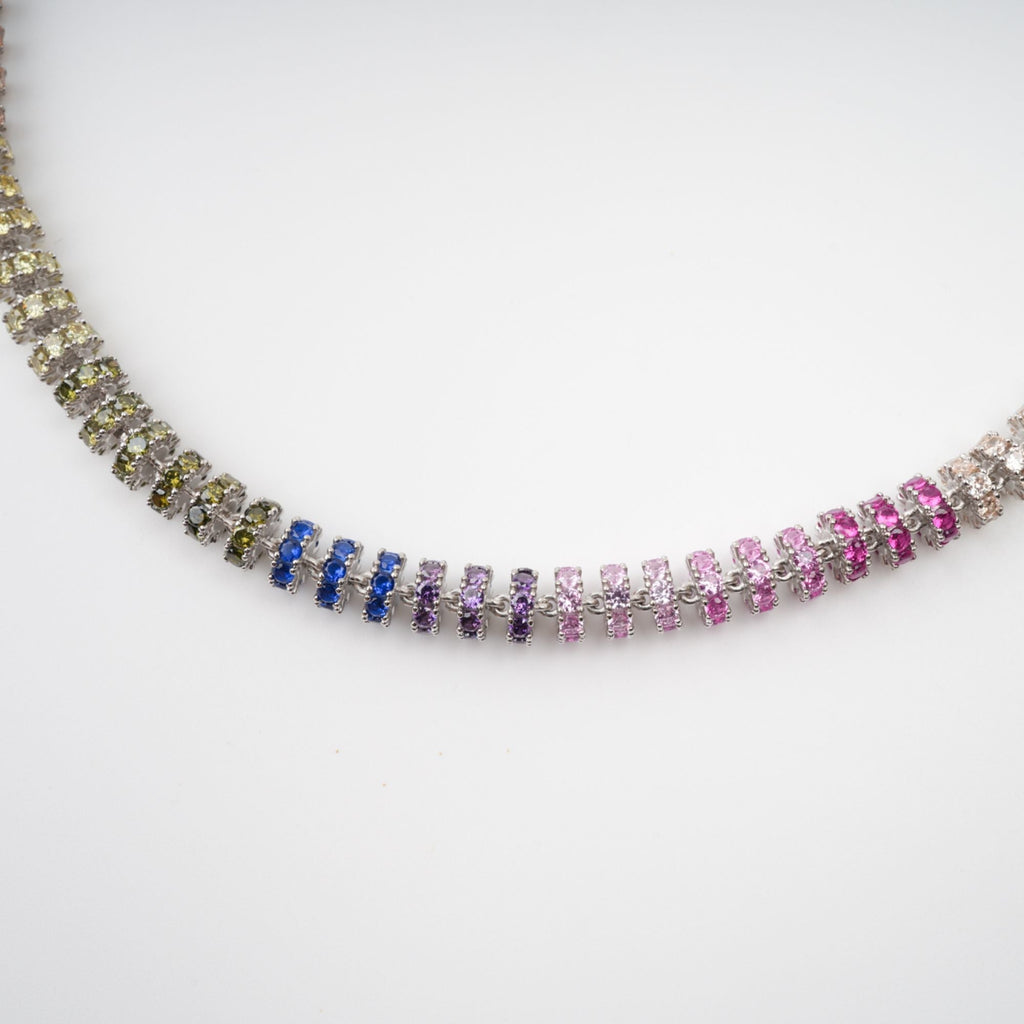 Sandrine Multicolor Crystal Embellished Sterling Silver Necklace Avalabel