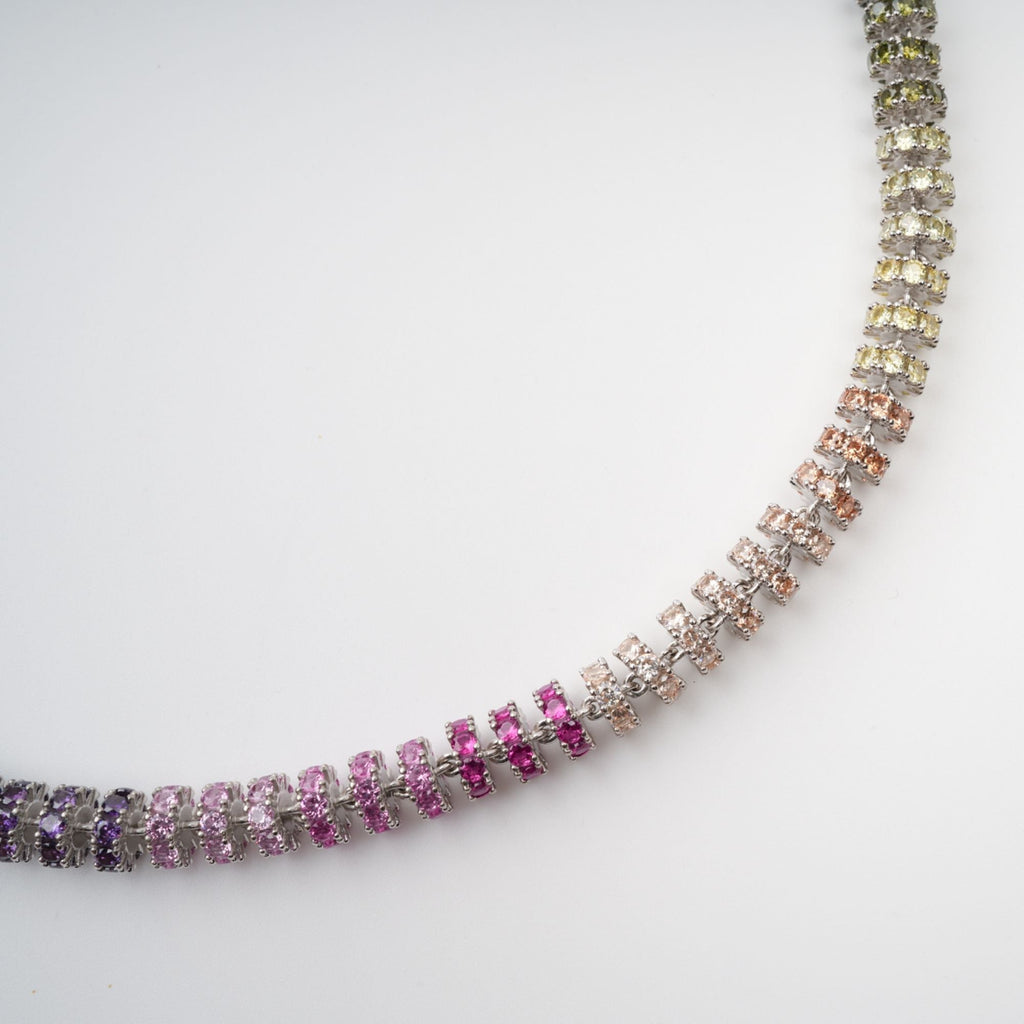 Sandrine Multicolor Crystal Embellished Sterling Silver Necklace Avalabel
