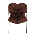 Strapless Wrap Lace-Up Back Brown Corset Top poava